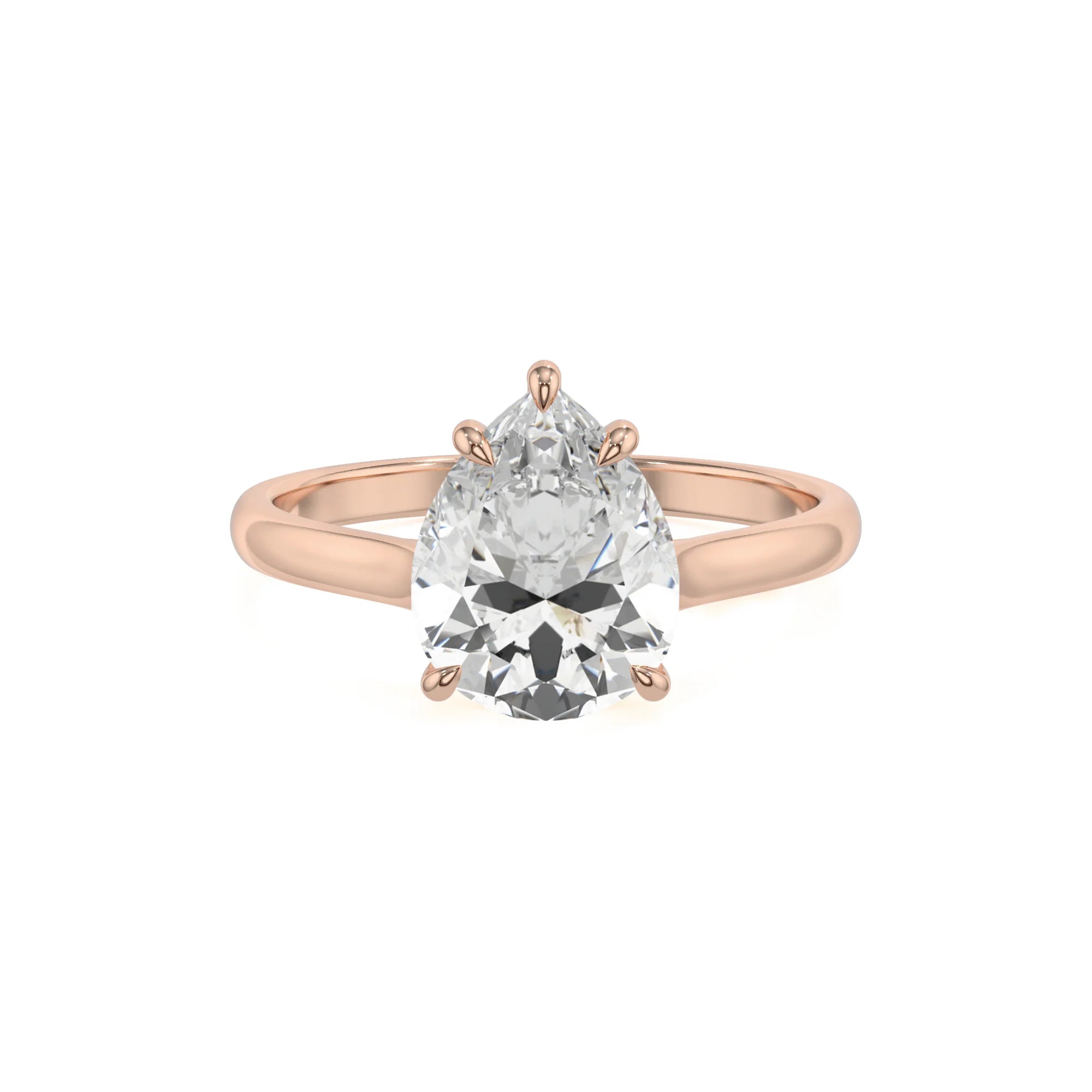 lab grown moissanite pear solitaire rings in rose gold 