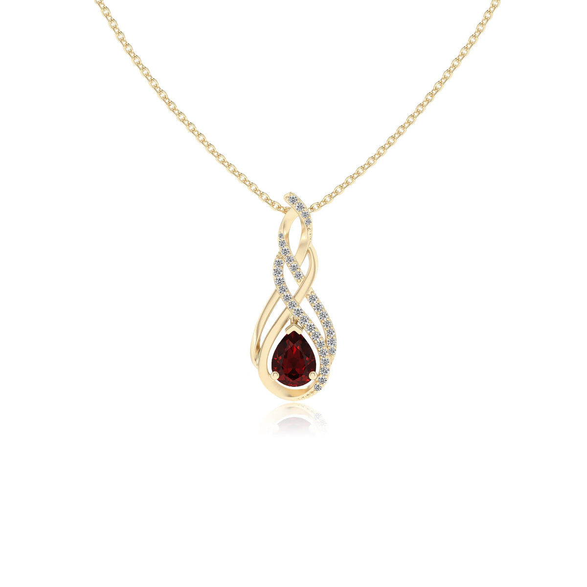 natural garnet pear solitaire necklaces in yellow gold 