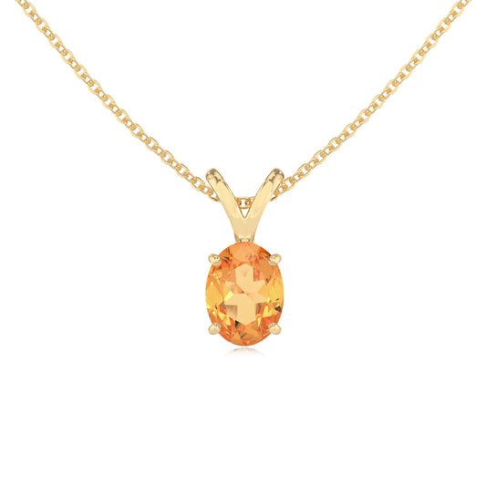 lab grown citrine oval solitaire v-bale necklaces in yellow gold 