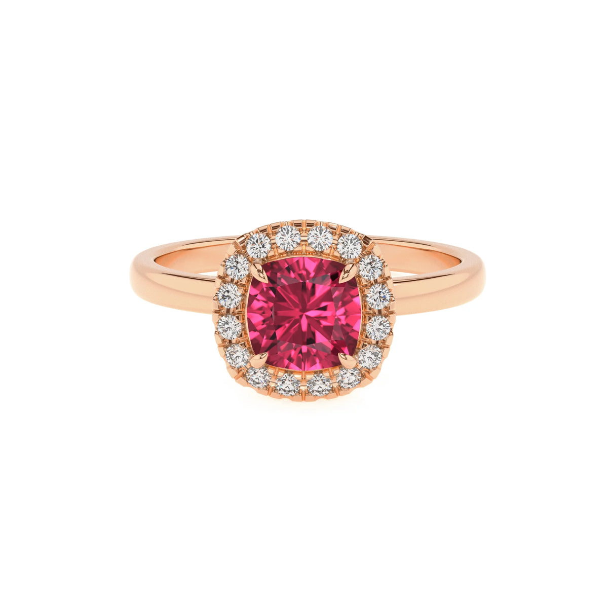 lab grown pink-tourmaline cushion solitaire rings in rose gold 