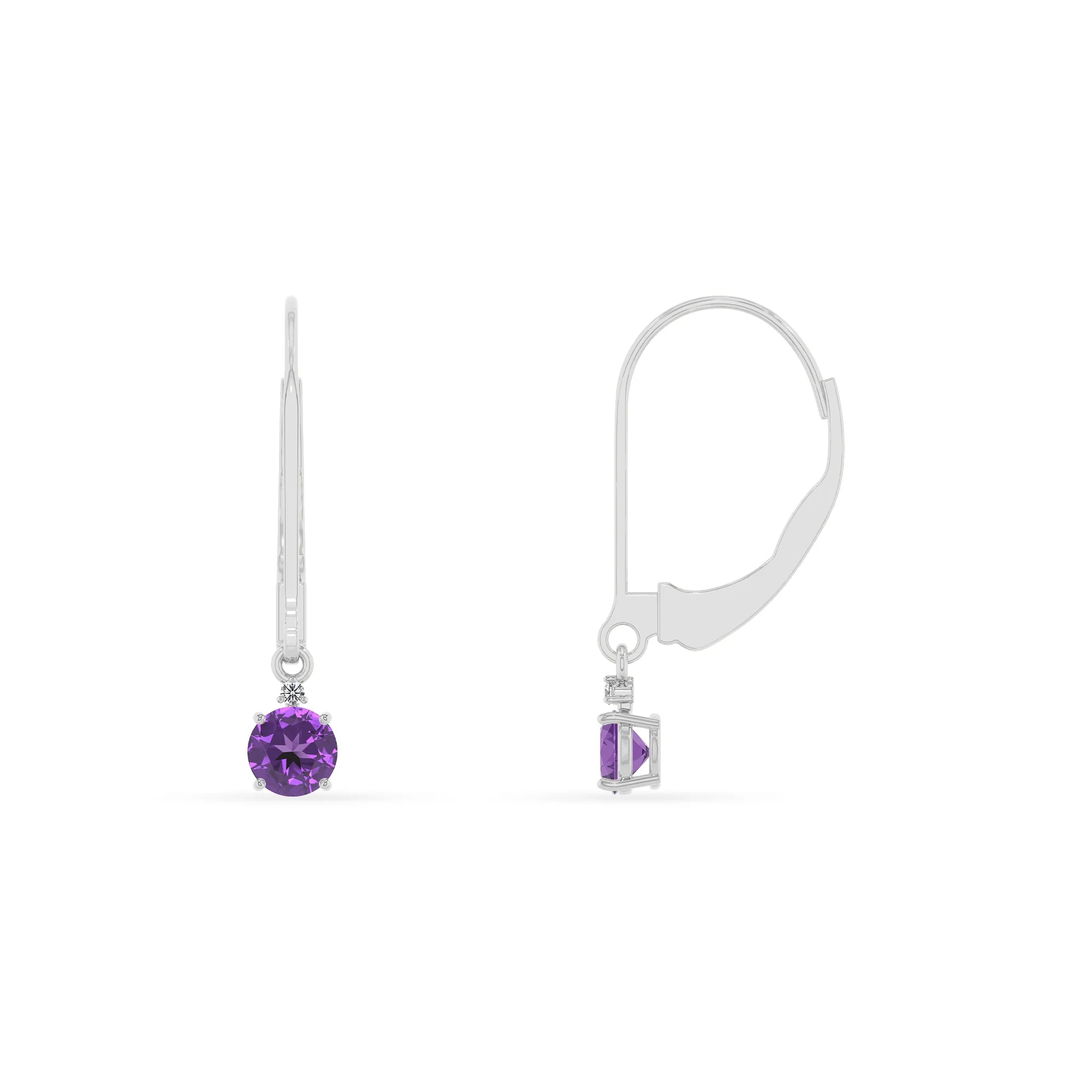 lab grown amethyst round drop earrings in white gold 