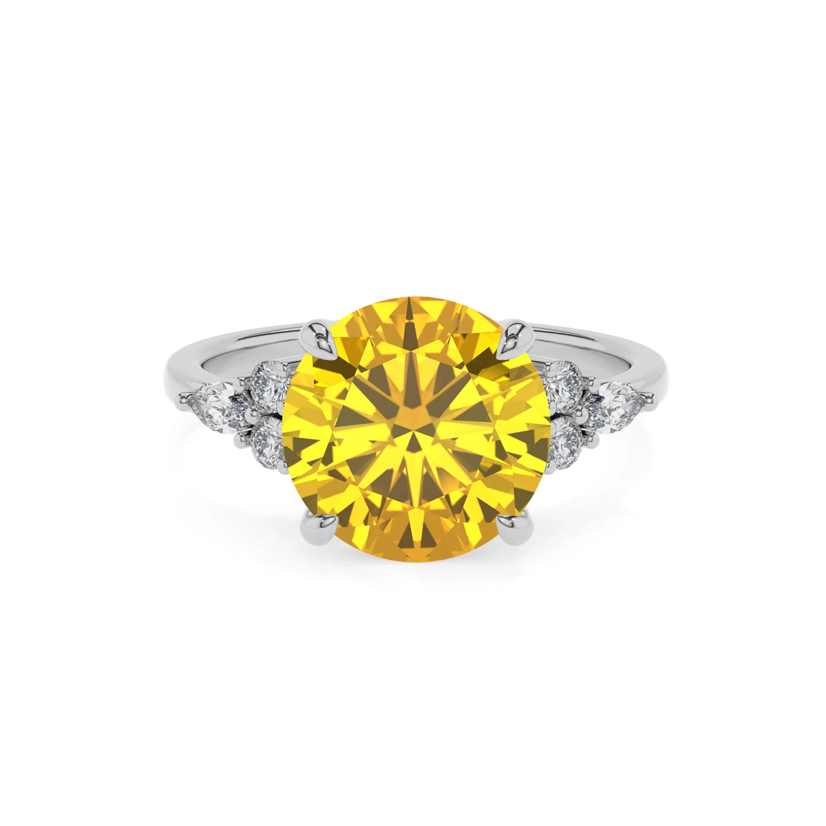 lab grown yellow-sapphire round solitaire rings in sterling silver 