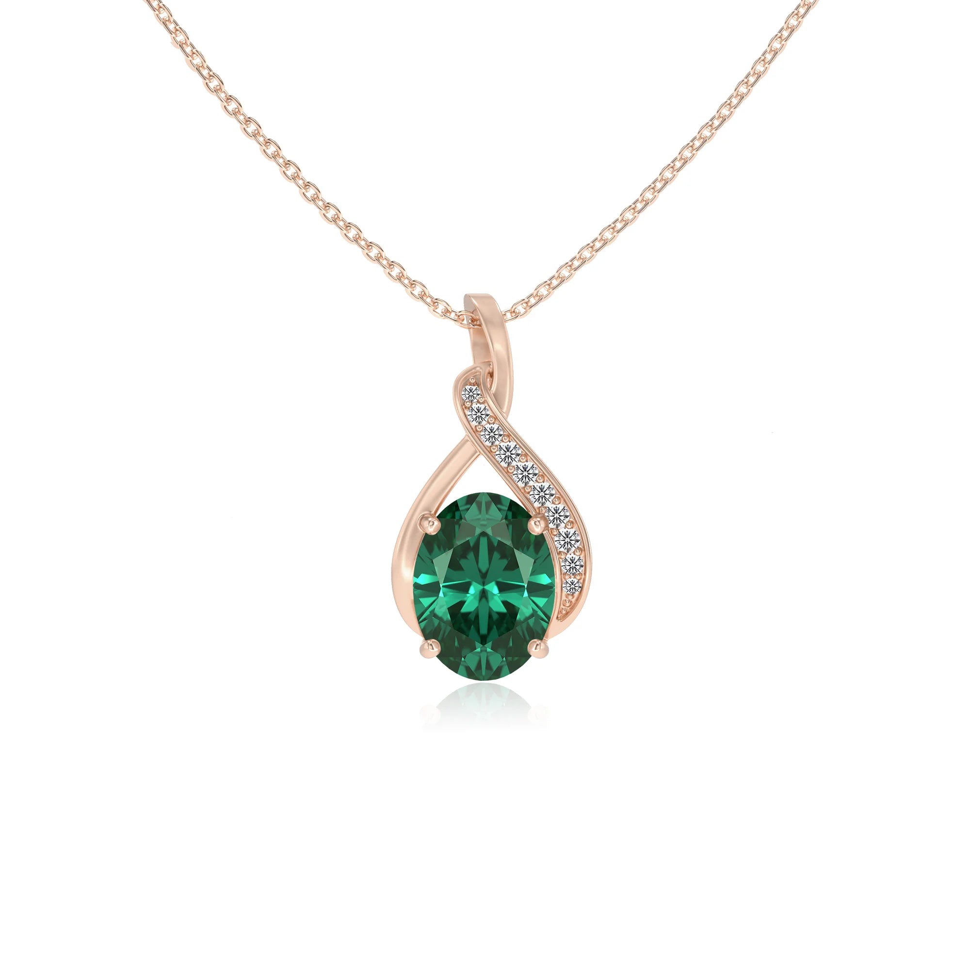 lab grown emerald oval solitaire necklaces in rose gold 