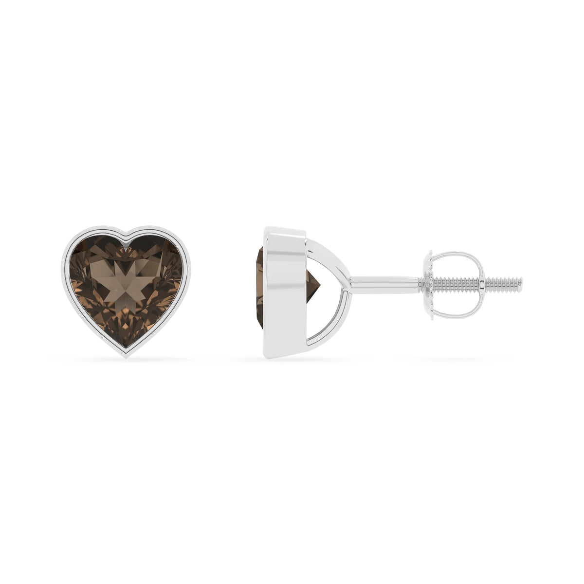 natural smoky quartz heart stud earrings in white gold 