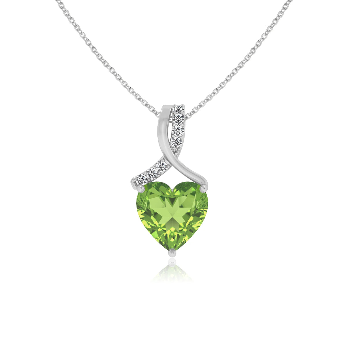 natural peridot heart solitaire necklaces in white gold 