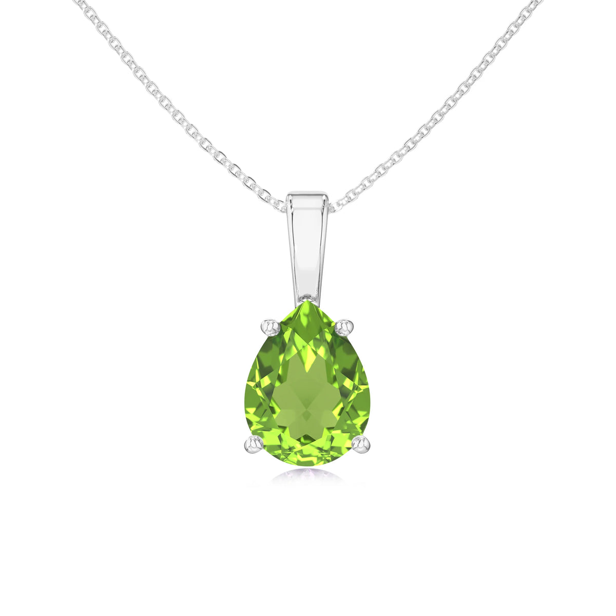 natural peridot pear solitaire necklaces in white gold 