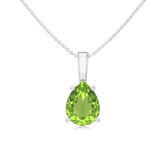 natural peridot pear solitaire necklaces in white gold 
