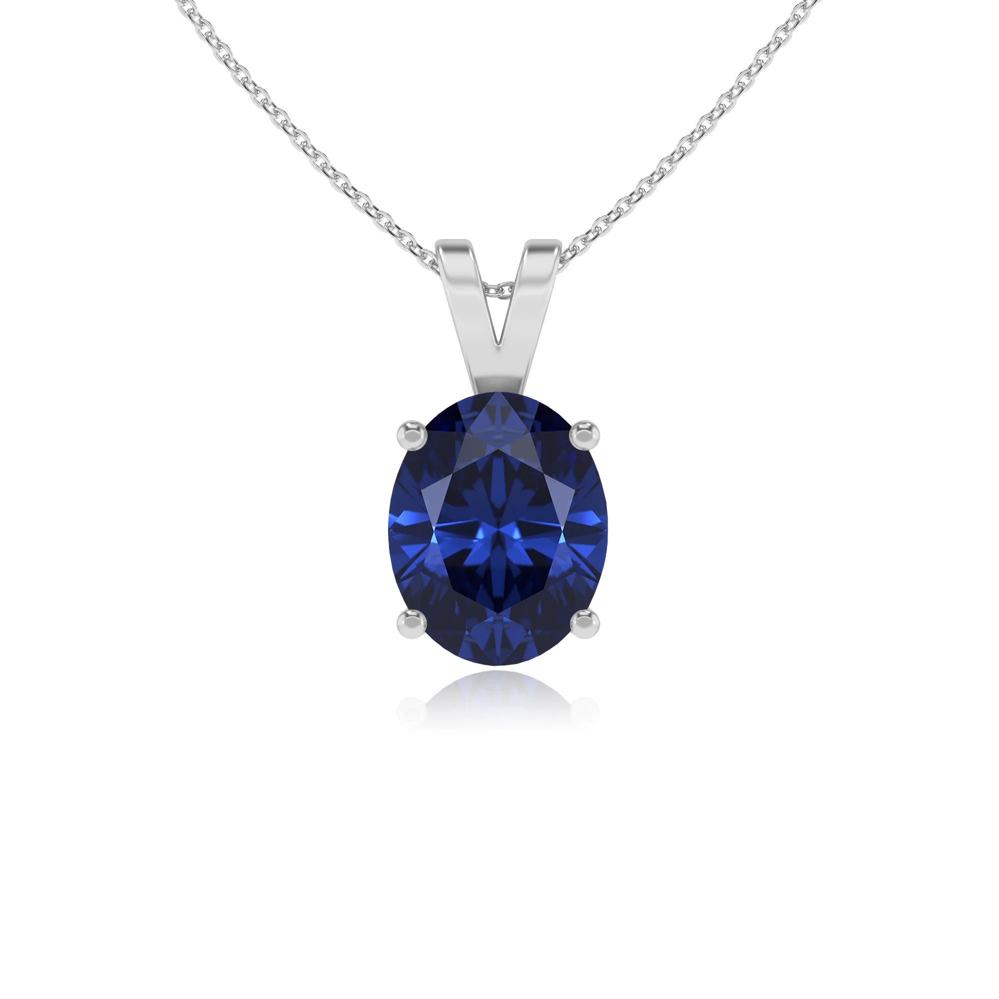 lab grown blue-sapphire oval solitaire v-bale necklaces in platinum 