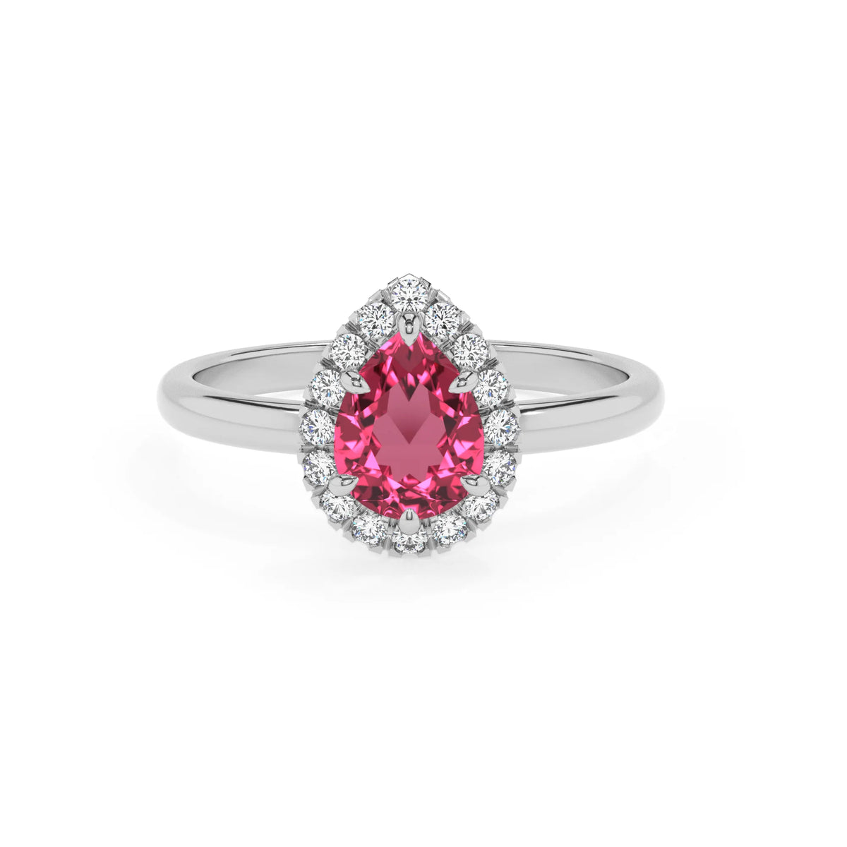 lab grown pink-tourmaline pear solitaire rings in platinum 
