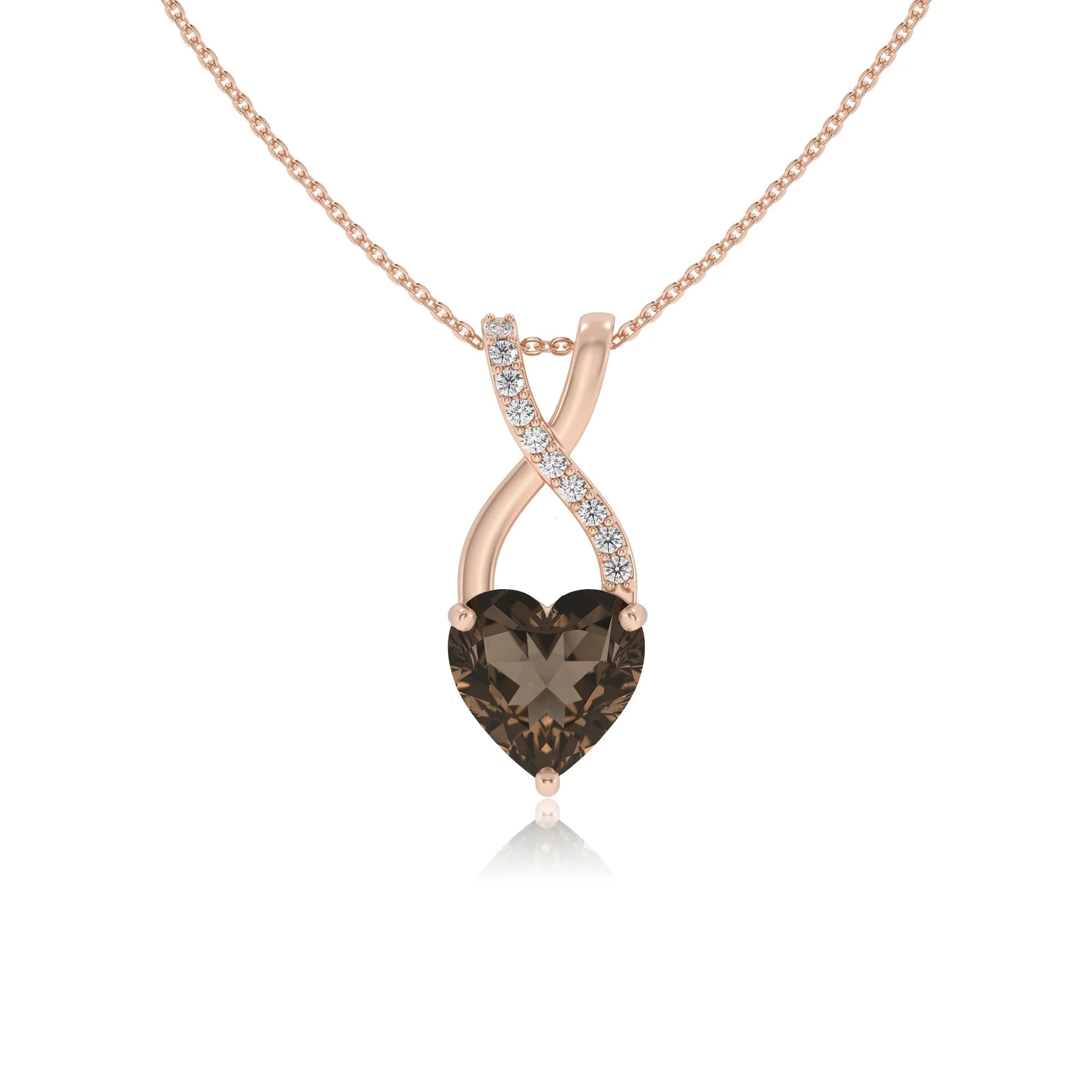 natural smoky-quartz heart solitaire necklaces in rose gold 