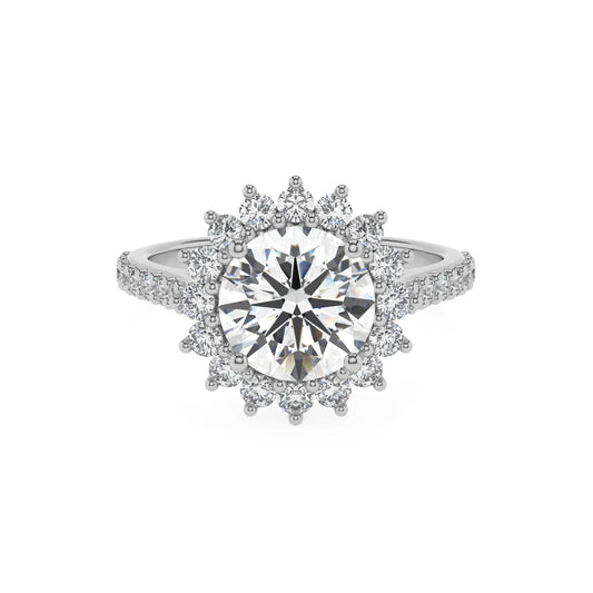lab grown moissanite round solitaire rings in platinum 