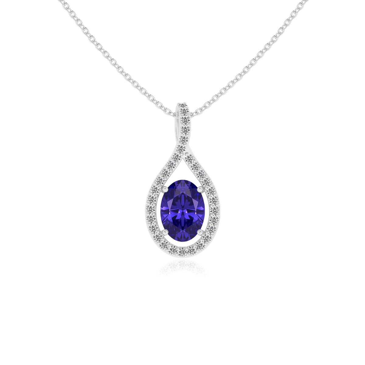 lab grown tanzanite oval solitaire necklaces in white gold 