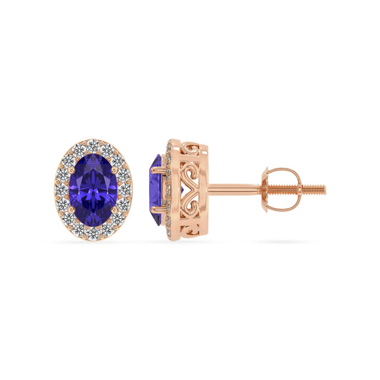lab grown tanzanite oval stud earrings in rose gold 