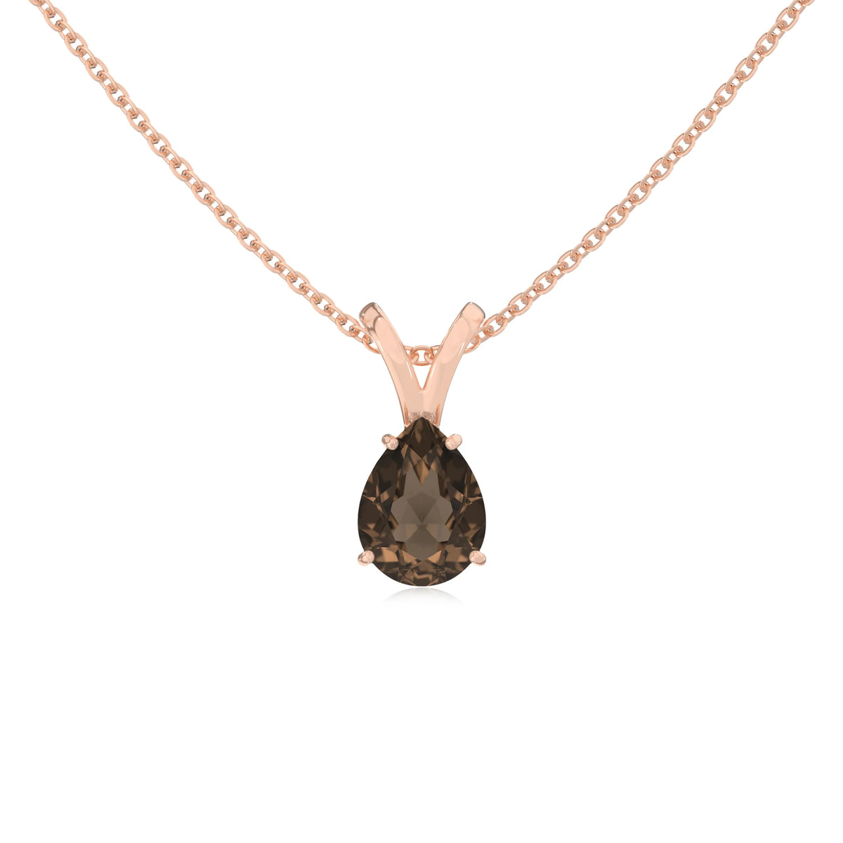 natural smoky-quartz pear solitaire v-bale necklaces in rose gold 