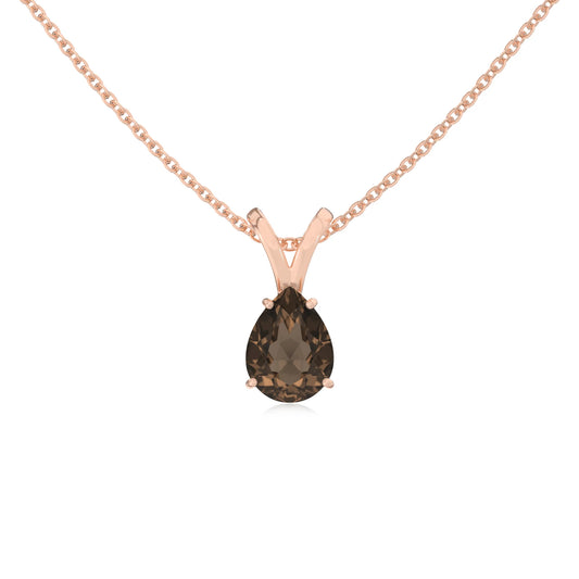 natural smoky-quartz pear solitaire v-bale necklaces in rose gold 