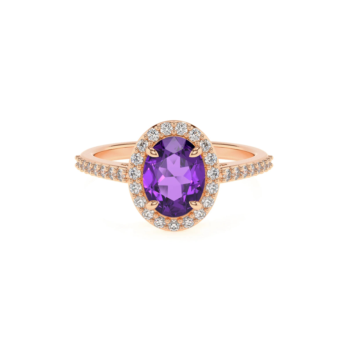lab grown amethyst oval solitaire rings in rose gold 