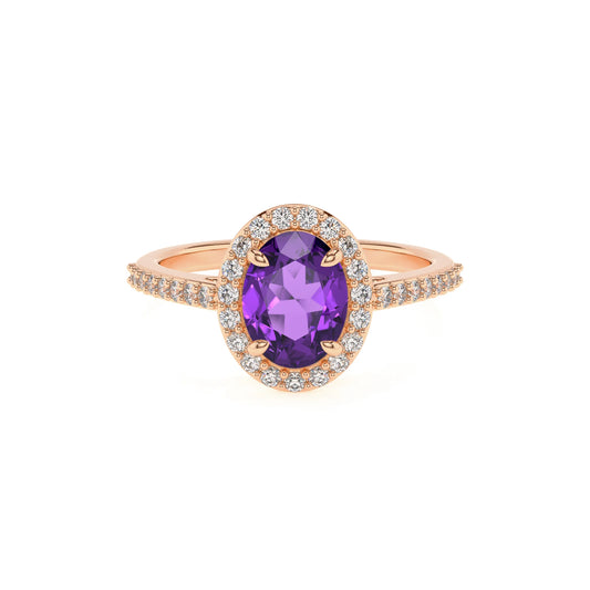 lab grown amethyst oval solitaire rings in rose gold 