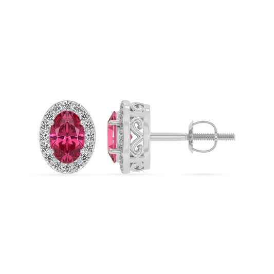lab grown pink tourmaline oval stud earrings in white gold 