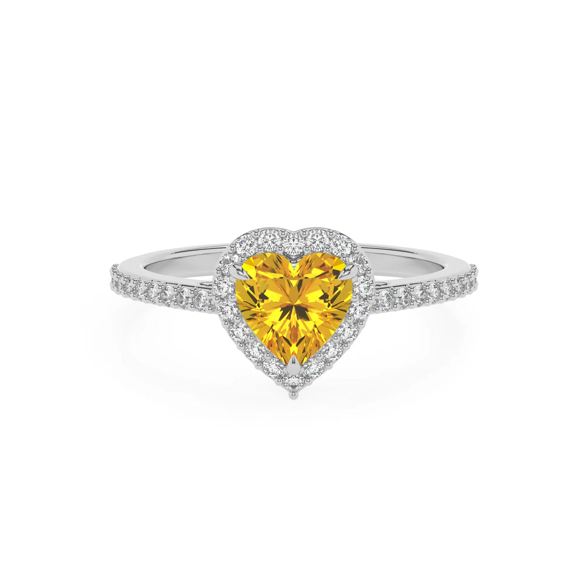 lab grown yellow-sapphire heart solitaire rings in sterling silver 
