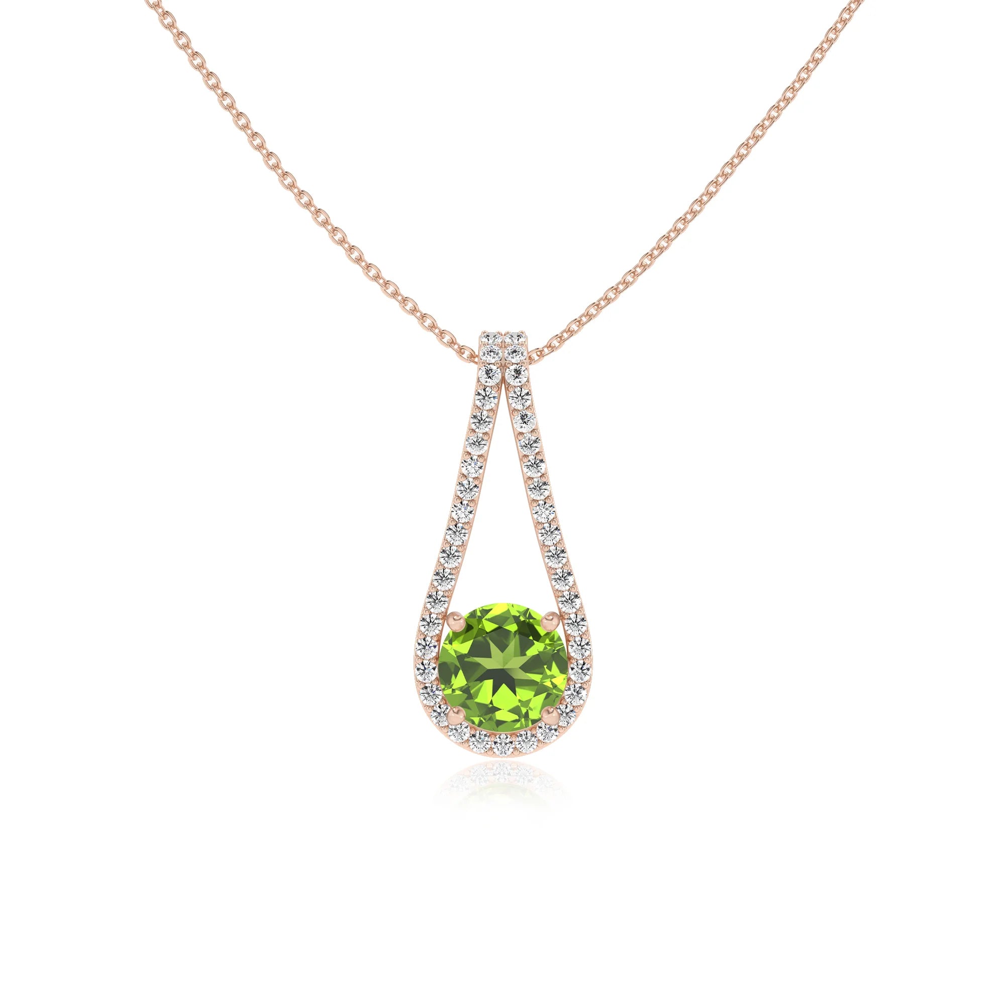 natural peridot round solitaire v-bale necklaces in rose gold 