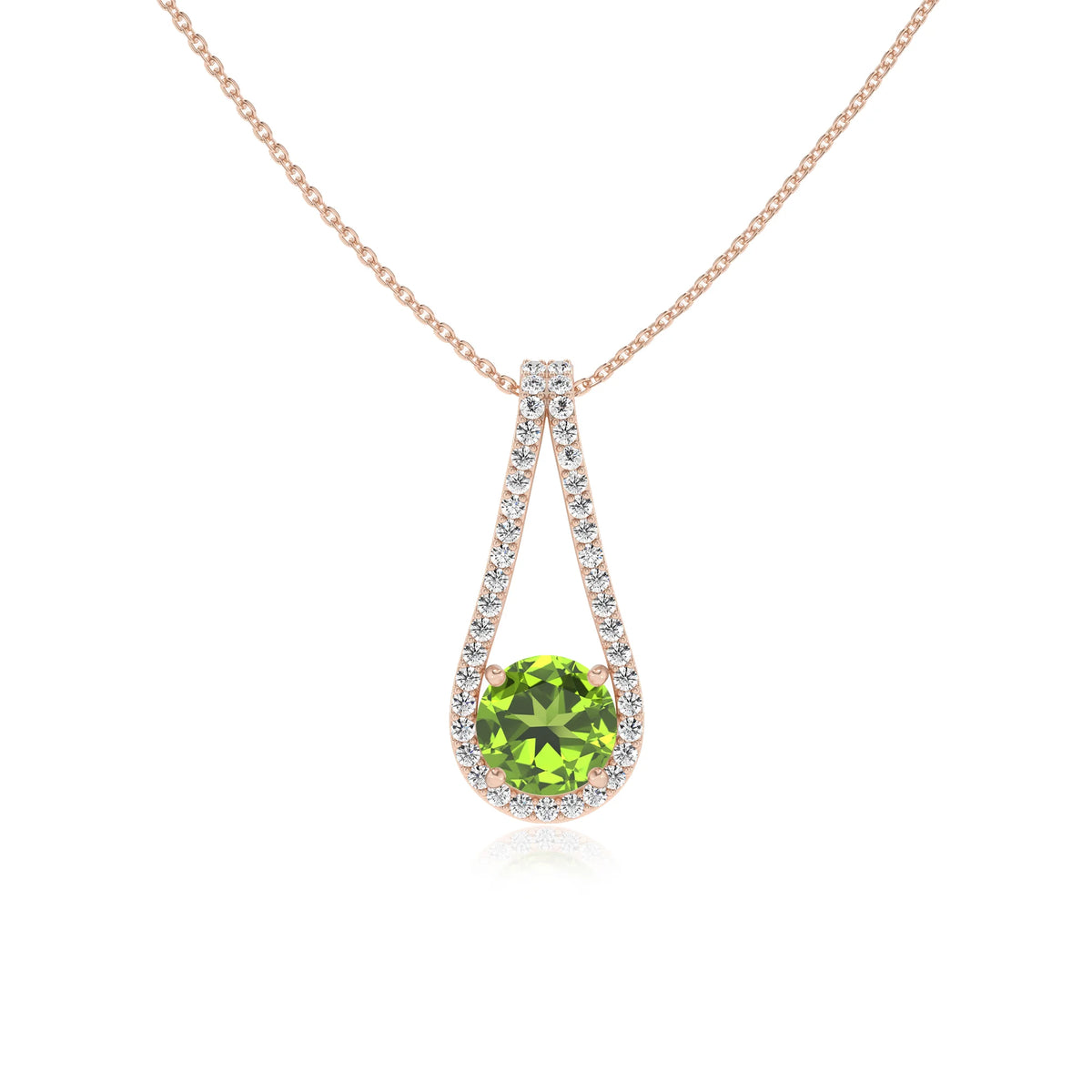 natural peridot round solitaire v-bale necklaces in rose gold 