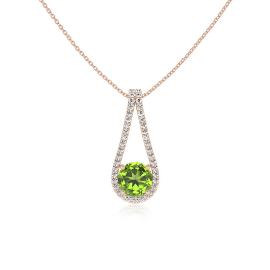 natural peridot round solitaire v-bale necklaces in rose gold 