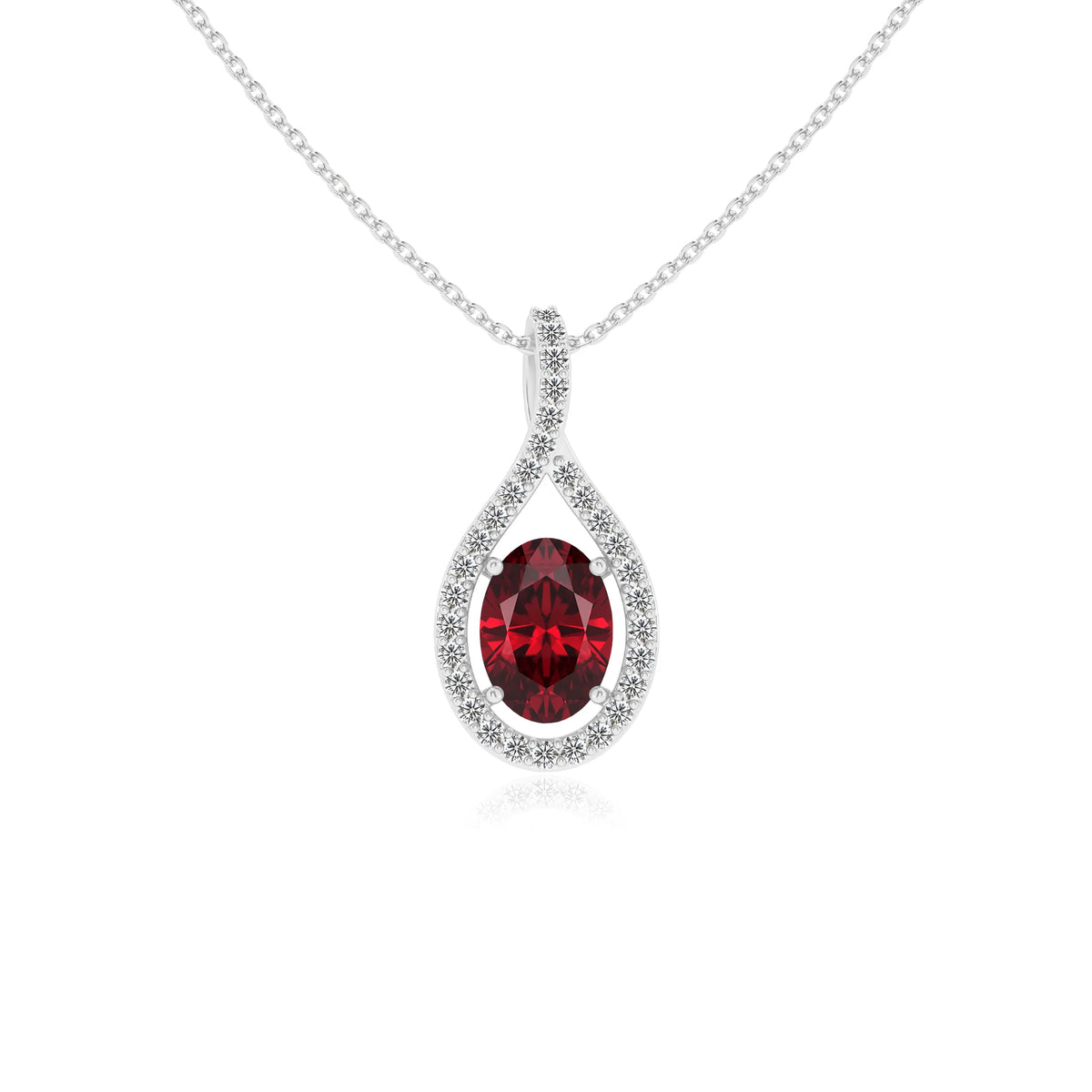 lab grown ruby oval solitaire necklaces in platinum 