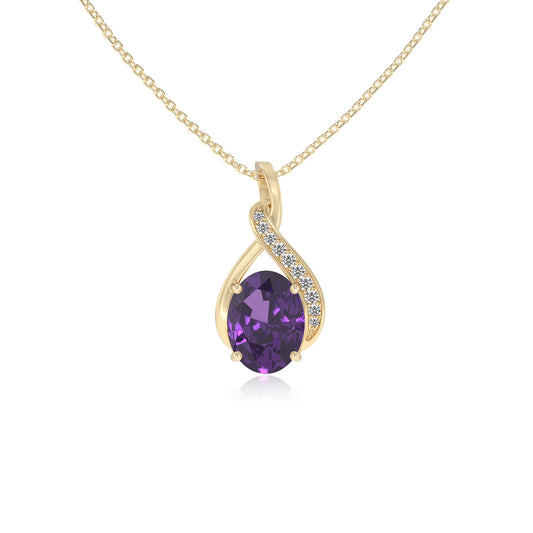 lab grown amethyst oval solitaire necklaces in yellow gold 