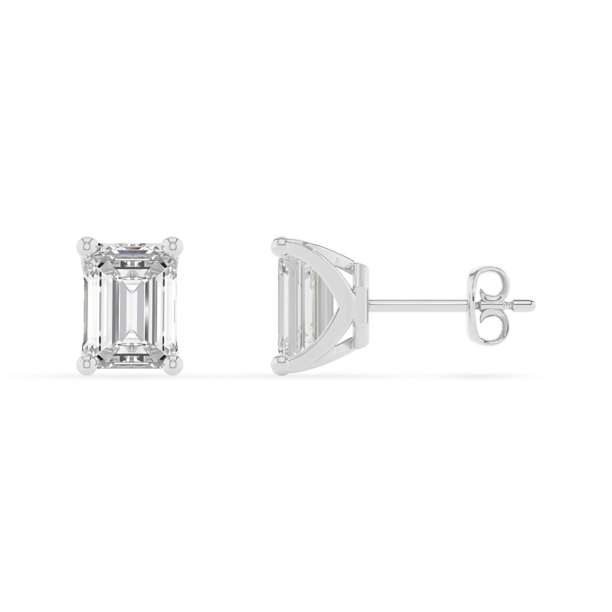 lab grown moissanite emerald cut stud earrings in platinum 