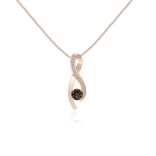 natural smoky-quartz round solitaire necklaces in rose gold 