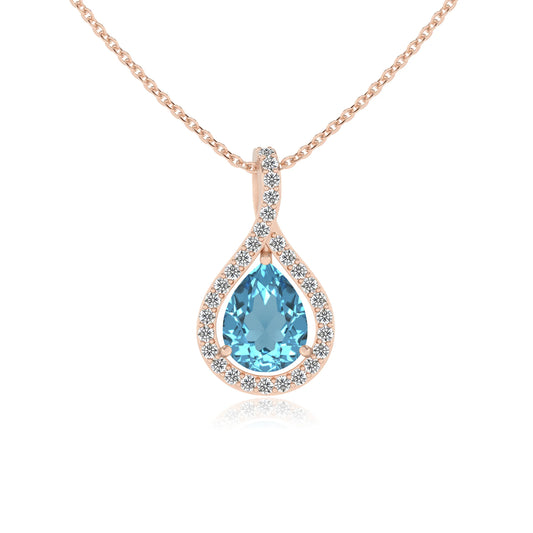 natural swiss-blue-topaz pear solitaire necklaces in rose gold 