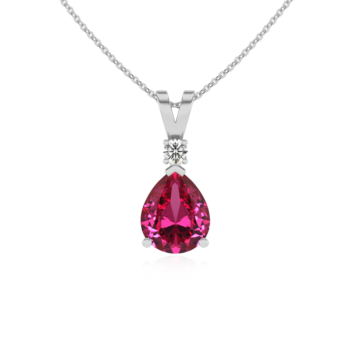 lab grown pink-sapphire pear solitaire v-bale necklaces in platinum 