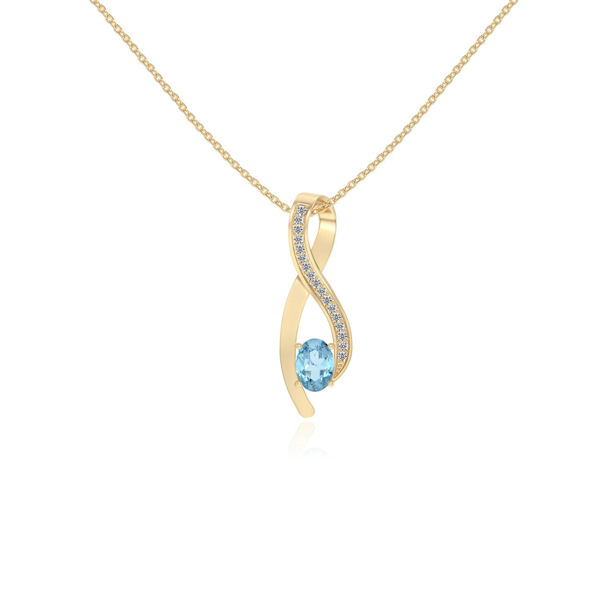 lab grown aquamarine oval solitaire necklaces in yellow gold 