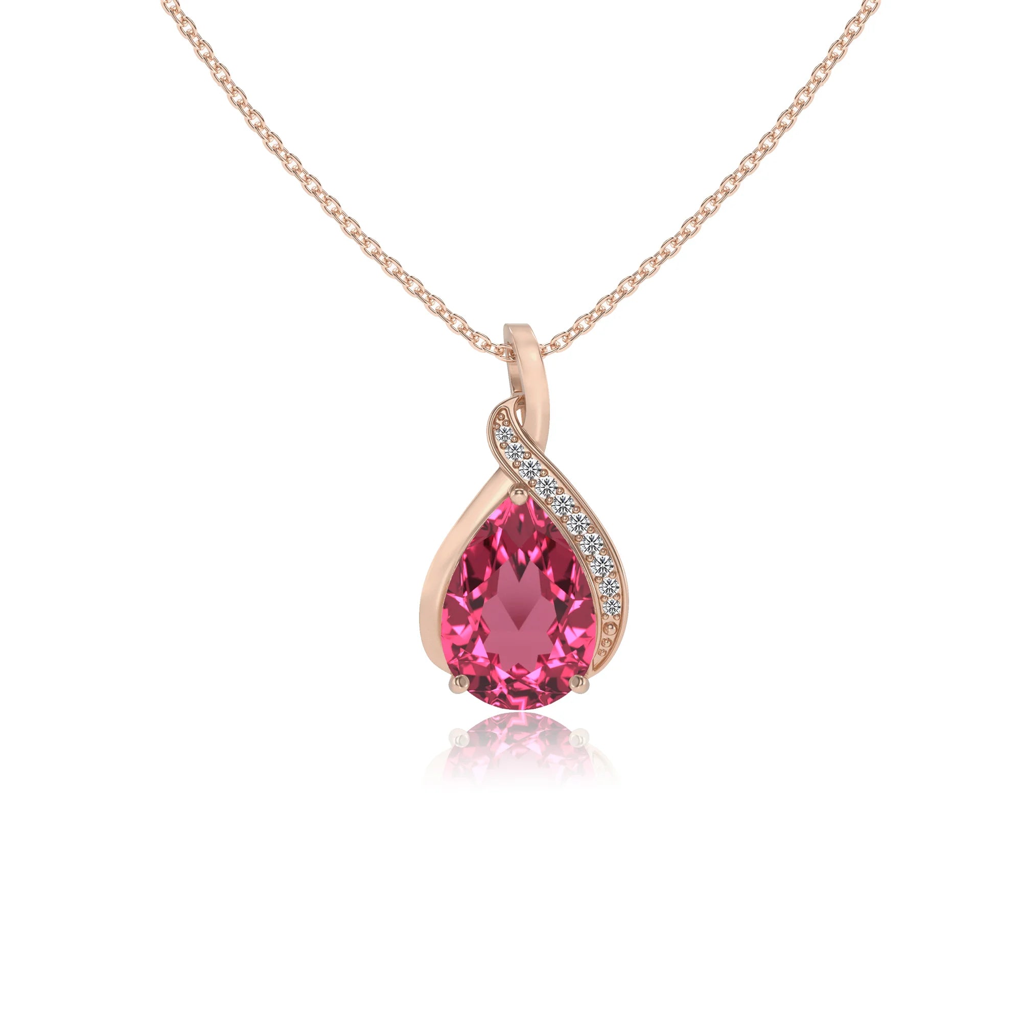 lab grown pink-tourmaline pear solitaire necklaces in rose gold 