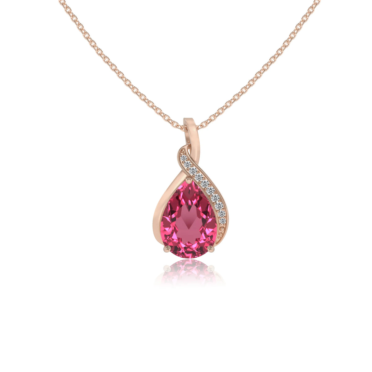 lab grown pink-tourmaline pear solitaire necklaces in rose gold 