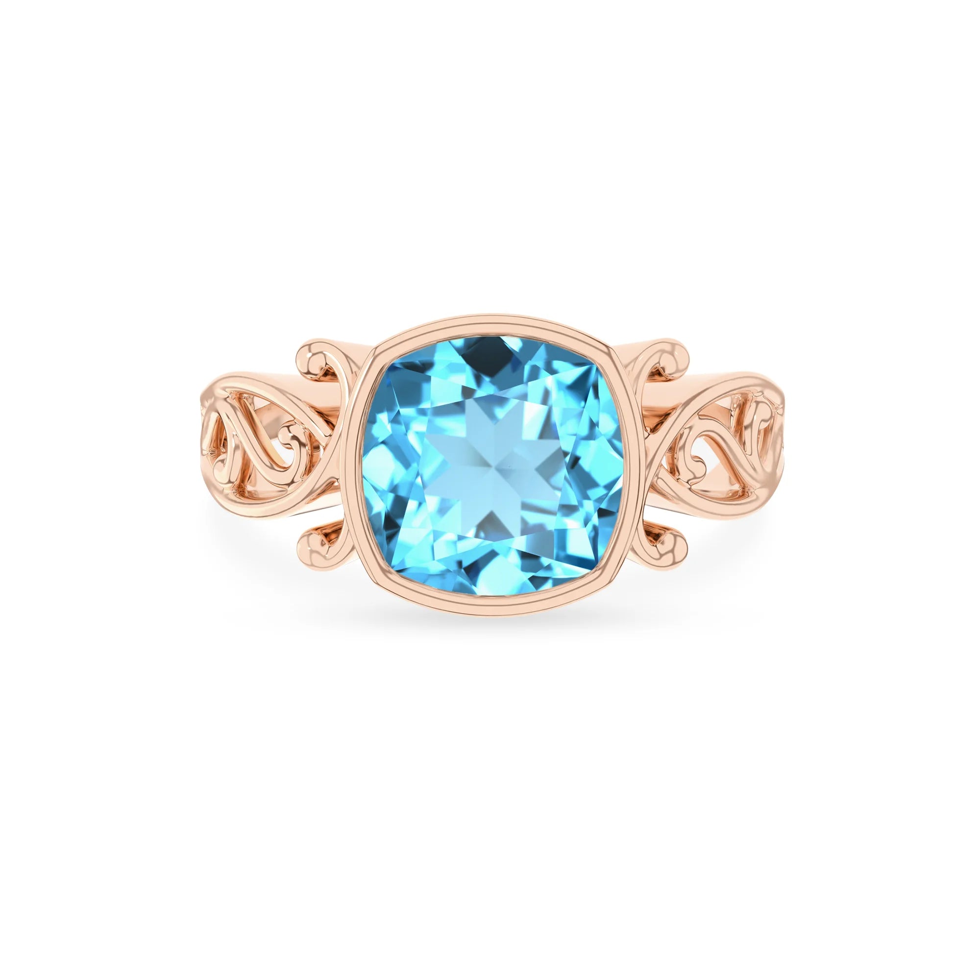 natural swiss-blue-topaz cushion solitaire rings in rose gold 