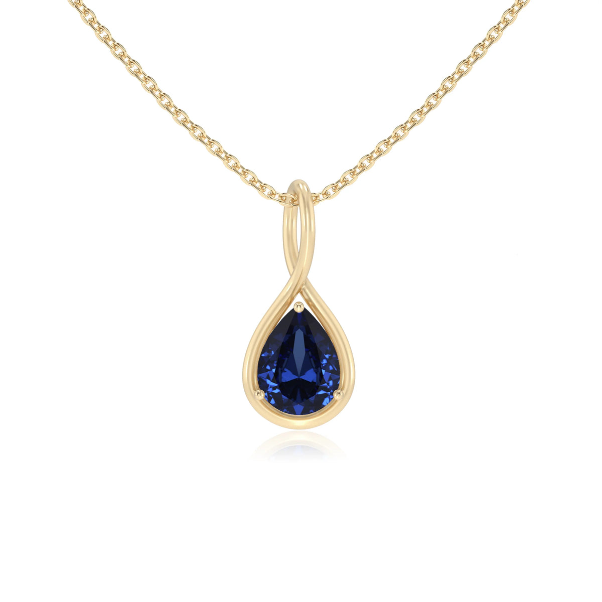 lab grown blue-sapphire pear solitaire necklaces in yellow gold 