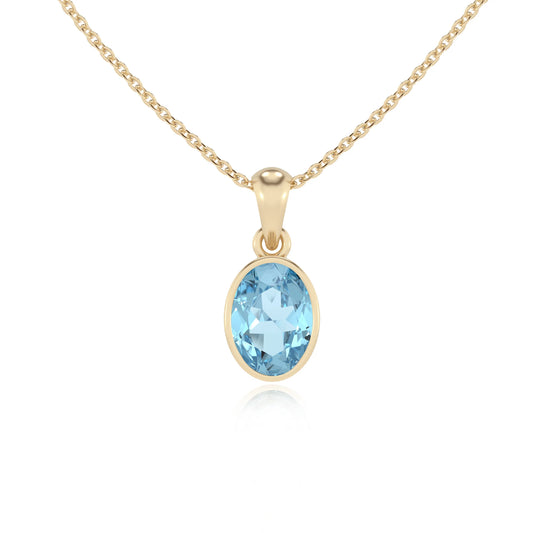 lab grown aquamarine oval solitaire necklaces in yellow gold 
