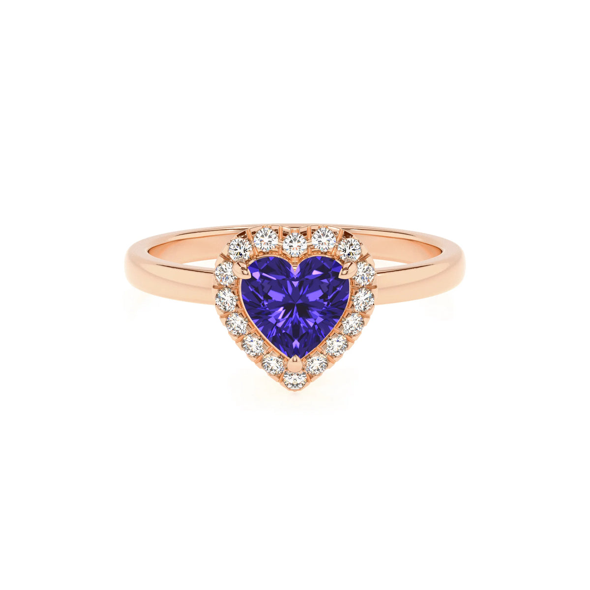 lab grown tanzanite heart solitaire rings in rose gold 