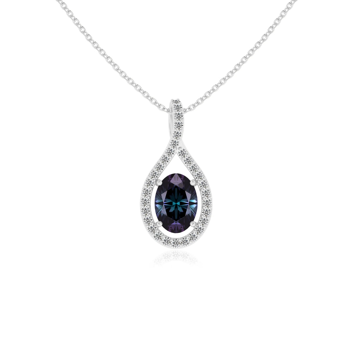 lab grown alexandrite oval solitaire necklaces in white gold 
