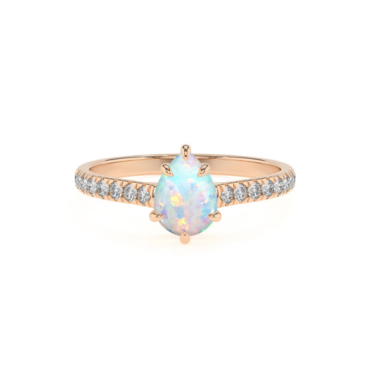 lab grown opal pear half eternity solitaire engagement rings in rose gold 