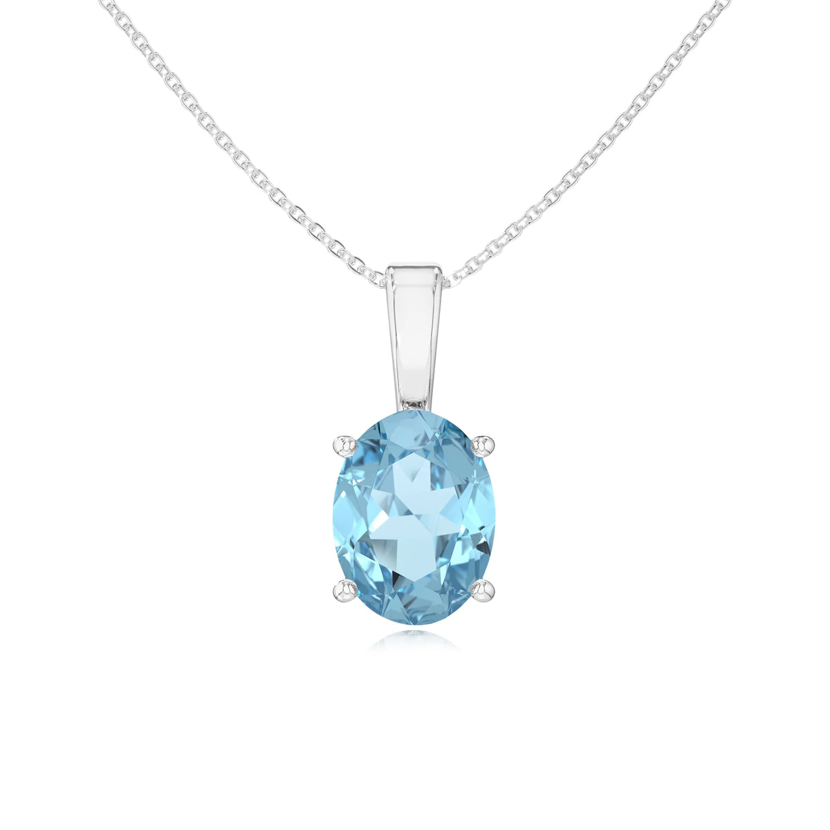 lab grown aquamarine oval solitaire necklaces in white gold 