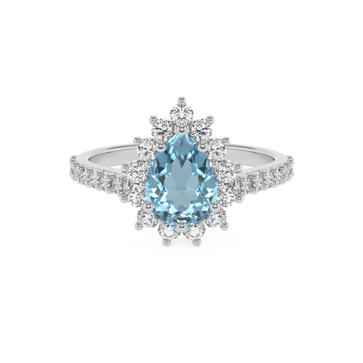 lab grown aquamarine pear solitaire rings in white gold 