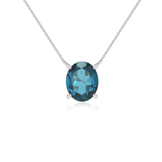 natural london-blue-topaz oval solitaire necklaces in white gold 