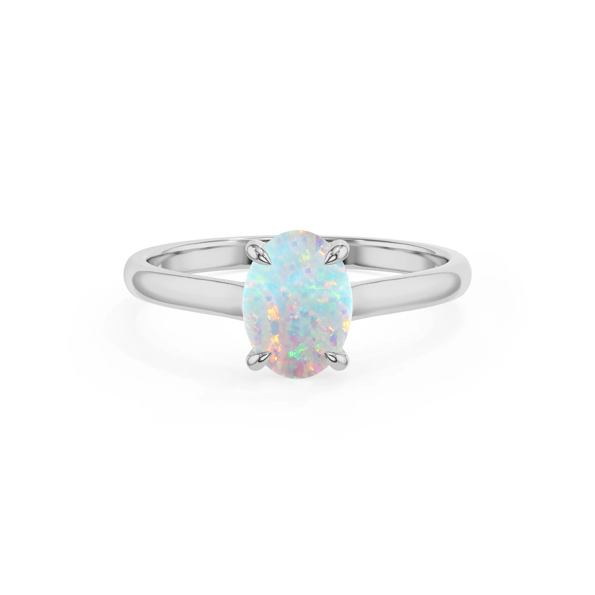 lab grown opal oval solitaire rings in white gold 