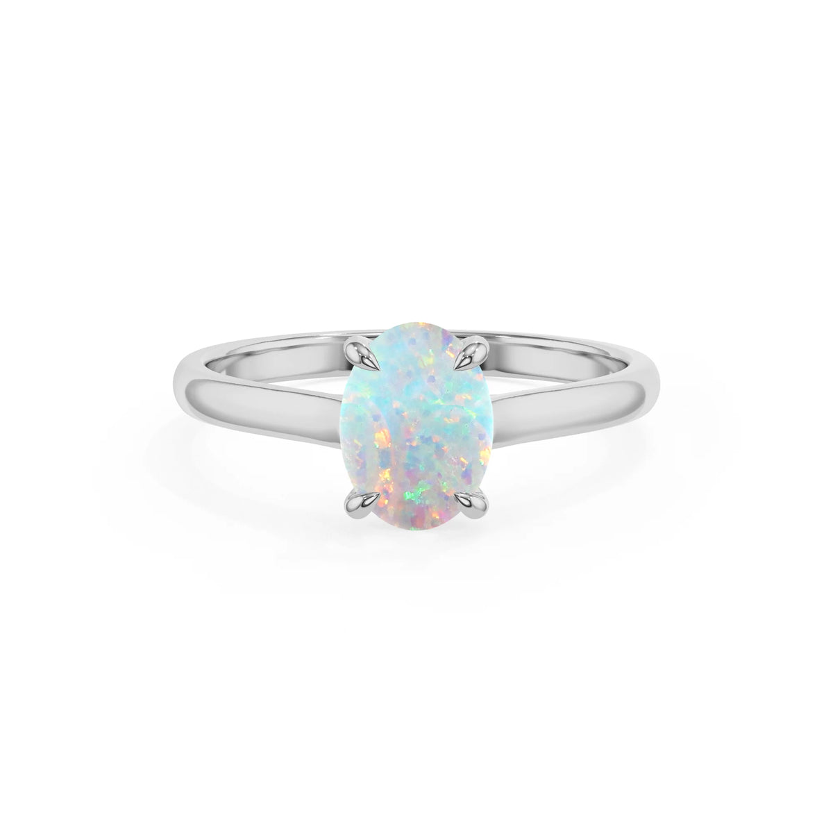 lab grown opal oval solitaire rings in white gold 