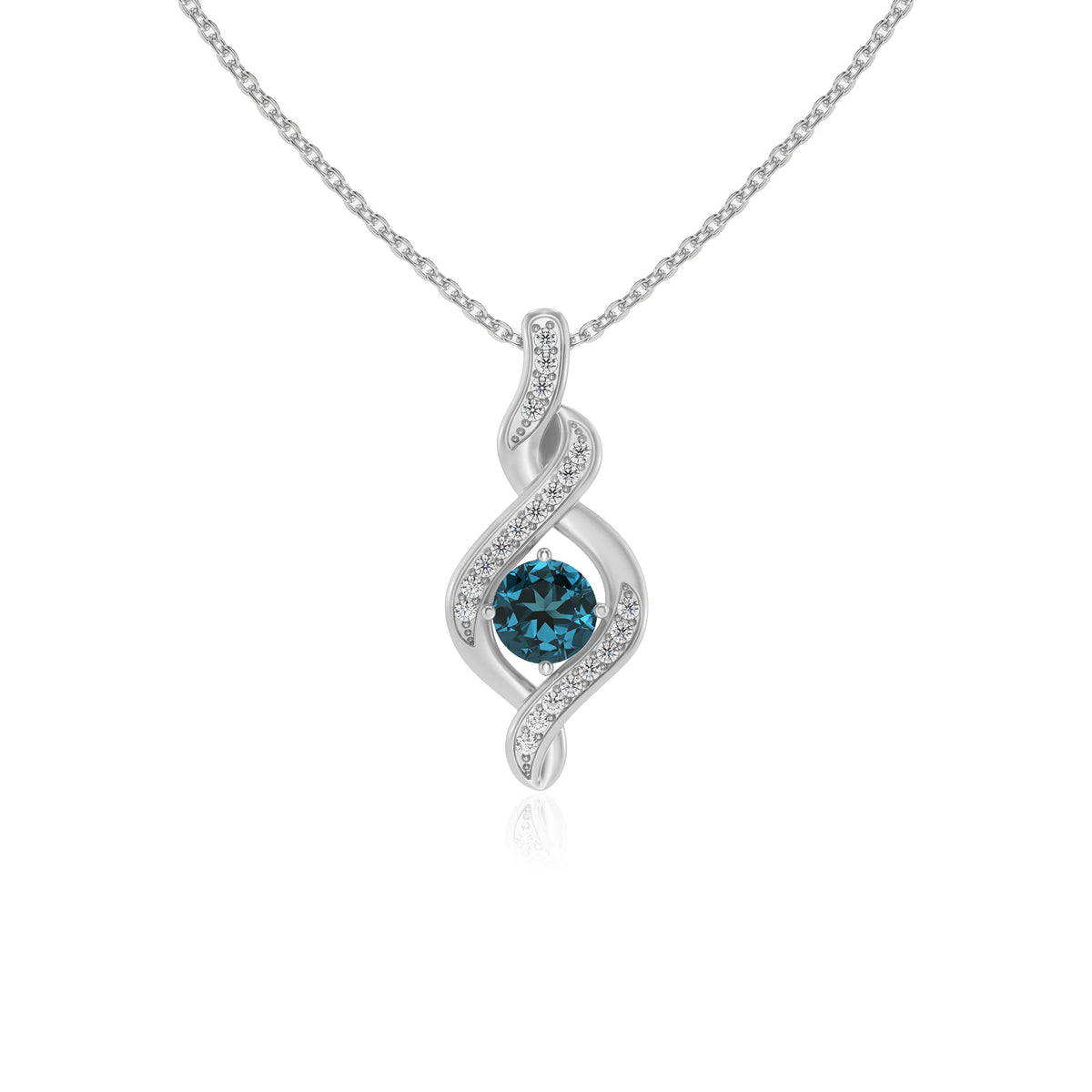 natural london-blue-topaz round solitaire necklaces in white gold 