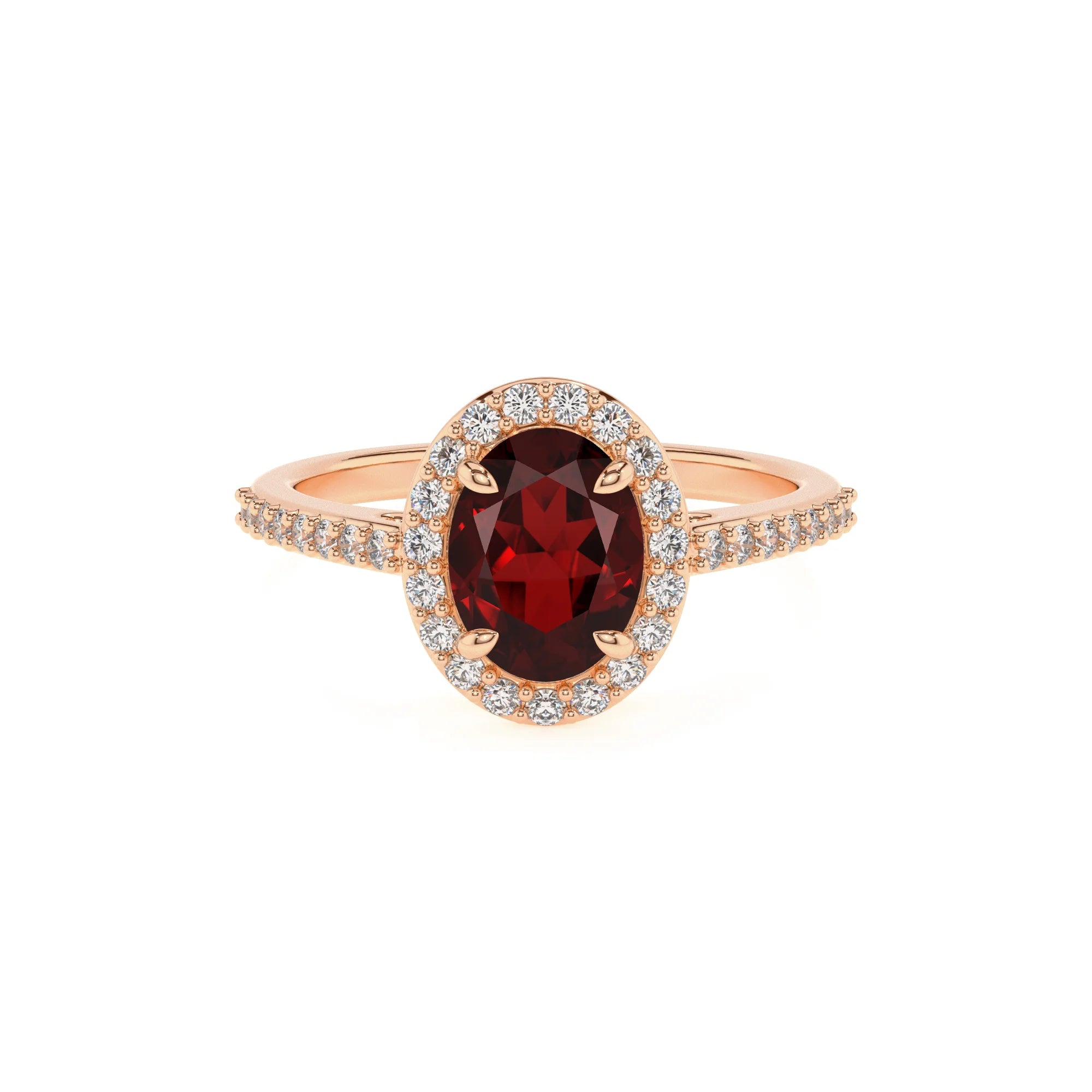 natural garnet oval solitaire rings in rose gold 