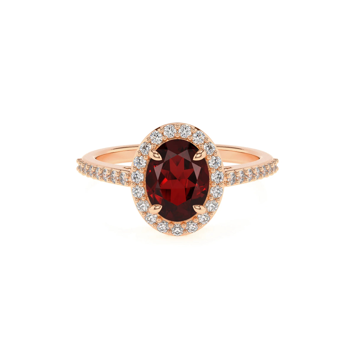 natural garnet oval solitaire rings in rose gold 