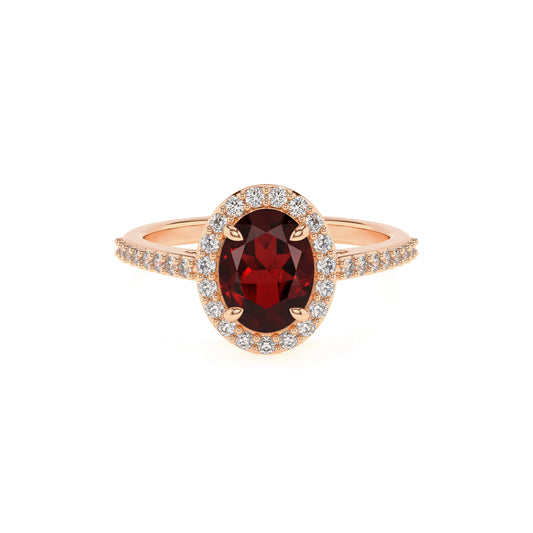 natural garnet oval solitaire rings in rose gold 